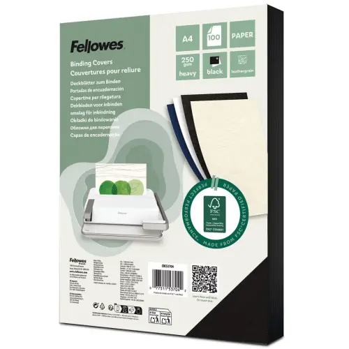 100 Couvertures A4 cuir - Noir - Fellowes