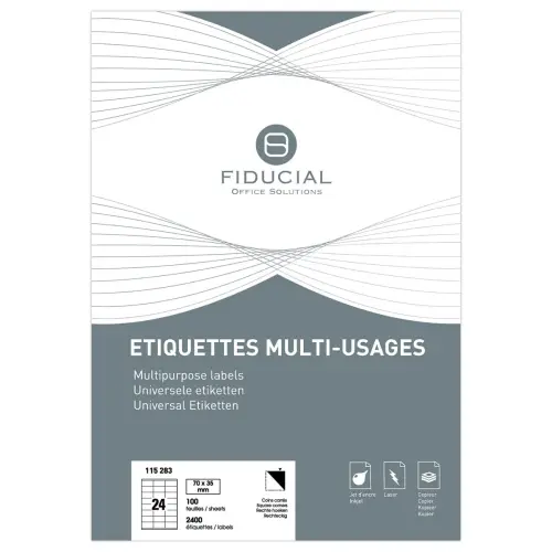 100 Planches d'étiquettes FIDUCIAL coins carrés 70x35 mm 2400 étiq/boîte