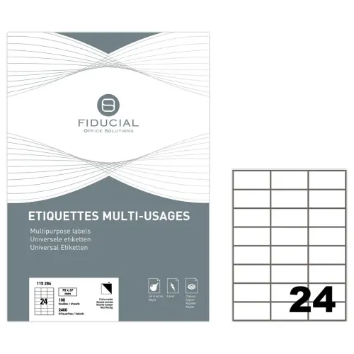 100 Etiquettes adhésives blanches 7.0 x 3.7 cm - Fiducial