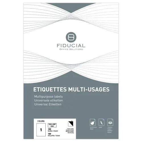 100 Grandes &eacute;tiquettes A4 adh&eacute;sives - Fiducial 