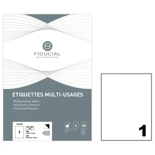 100 Grandes &eacute;tiquettes A4 adh&eacute;sives - Fiducial 
