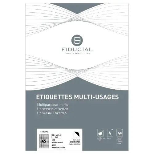 100 Planches de 65 étiquettes à coins ronds - 38 x 21,2 mm - FIDUCIAL OFFICE SOLUTIONS