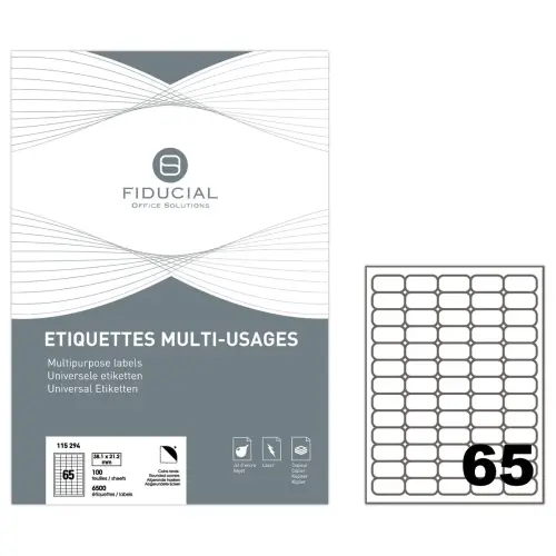 100 Planches de 65 étiquettes à coins ronds - 38 x 21,2 mm - FIDUCIAL OFFICE SOLUTIONS