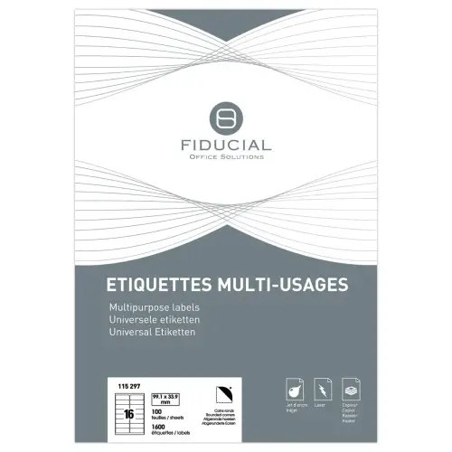 100 Planches d'&eacute;tiquettes &agrave; coins ronds - 99,1 x 33,9 mm - Fiducial 