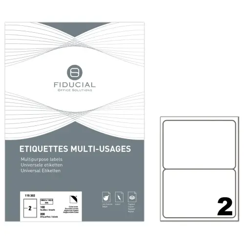 100 Etiquettes &agrave; coins ronds - 199,6 x 143,5mm - 1 bo&icirc;te de 100 planches - Fiducial 