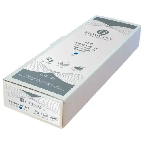 100 Reliures rondes en plastique - 21 anneaux 8 mm - Bleu