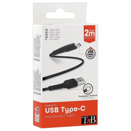 Câble USB-C renforcé - 2m - Noir - T'nB