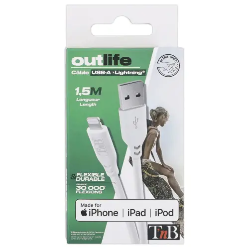Câble USB-A / Lightning silicone - Blanc