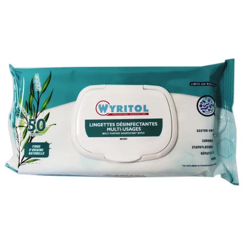 Lingettes nettoyantes désinfectantes - Etui de 50 - Senteur Niaouli - Wyritol