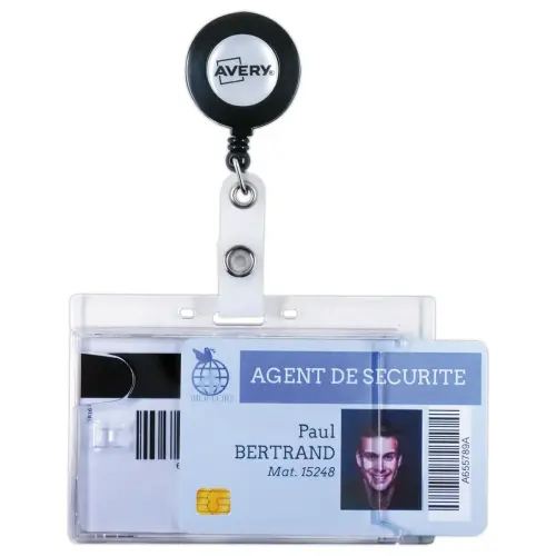 10 Porte-badges securit&eacute; 2 cartes -  9x5,4 cm avec enrouleur 