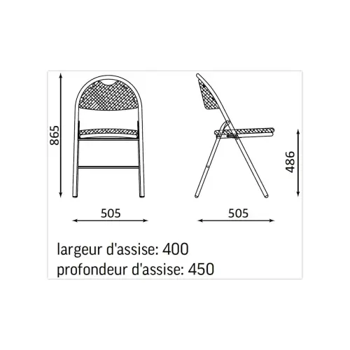 Chaise d'accueil pliante -  Pi&egrave;tement acier &eacute;poxy noir 