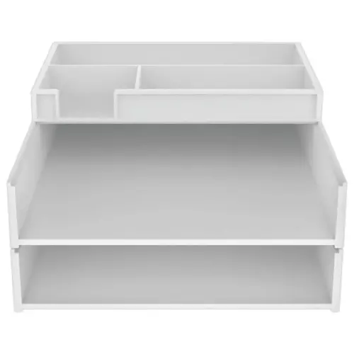 Set de 2 corbeilles &agrave; courrier blanches avec trieur de bureau 