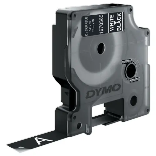 Ruban D1 Durable - Texte blanc sur fond noir - 12 mm x 3 m - Dymo