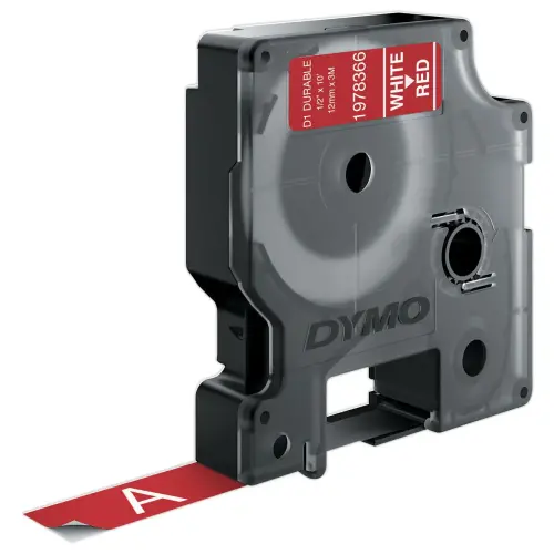 ruban DYMO D1 Durable - Texte blanc sur fond rouge - 12 mm x 3 m