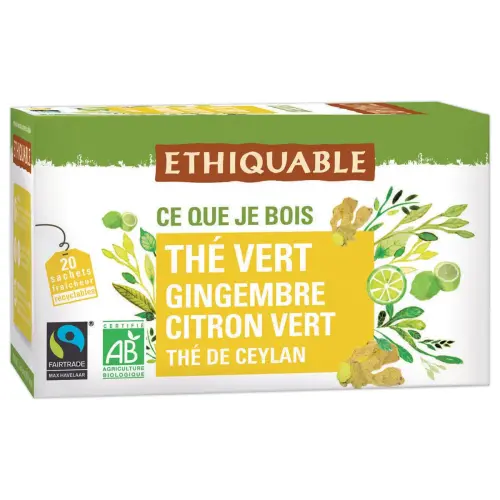 20 Sachets de thé vert gingembre citron vert - ETHIQUABLE