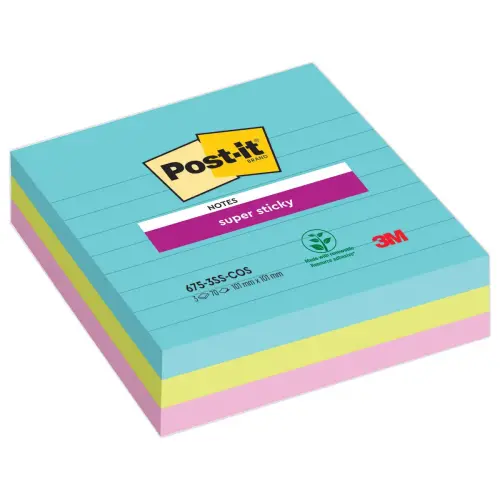3 Notes repositionnables - Miami - Super Sticky  - 10,1x10,1cm - POST IT 