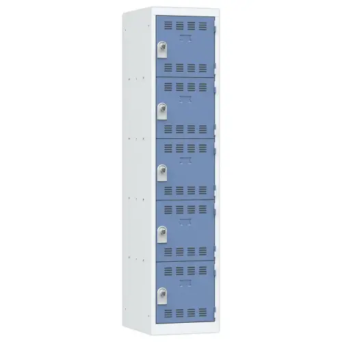 Vestiaire multicases - 1 colonne 5 cases - Gris/bleu - VINCO INDUSTRIES