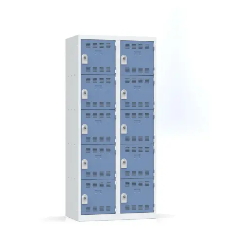 Vestiaire multicases - 2 colonnes de 5 cases - 180x80 cm - Gris/bleu - VINCO INDUSTRIES