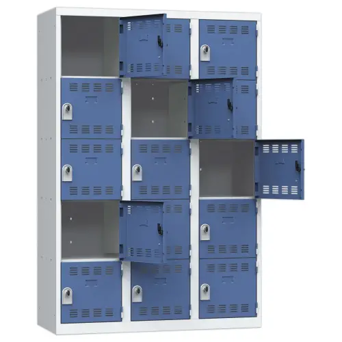 Vestiaire multicases - 3 colonnes de 5 cases - Gris/bleu - VINCO INDUSTRIES 