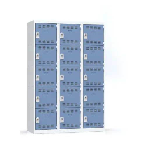 Vestiaire multicases - 3 colonnes de 5 cases - Gris/bleu - VINCO INDUSTRIES 