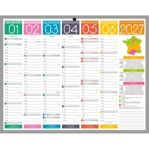 Calendrier banque 2027 Tendance 12 mois -26,5x21 cm - Janvier &agrave; d&eacute;cembre - BOUCHUT GRANDREMY 