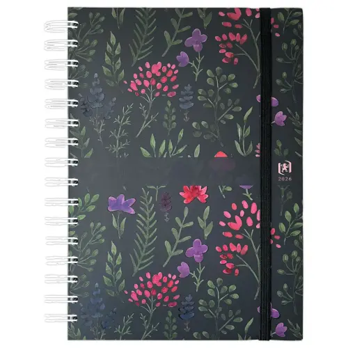 Agenda semainier  Flowers - 15x21cm - Bleu fonc&eacute; - Janvier &agrave; d&eacute;cembre - OXFORD 