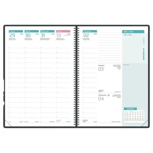 Agenda semainier  Flowers - 15x21cm - Bleu fonc&eacute; - Janvier &agrave; d&eacute;cembre - OXFORD 