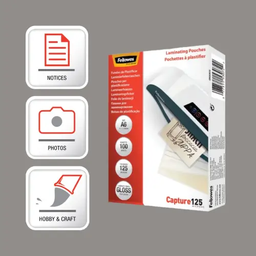 100 Pochettes de plastification brillantes - A6 - 125 &micro; - Fellowes 