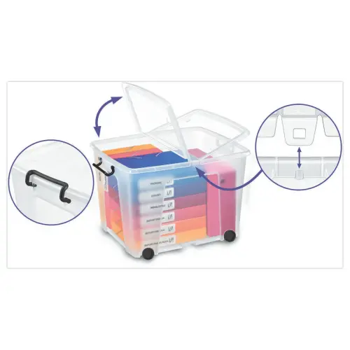 Bo&icirc;te de rangement Smartbox avec couvercle et roulettes - 75 litres - Strata 