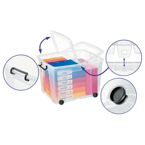 Bo&icirc;te de rangement Smartbox avec couvercle et roulettes - 75 litres - Strata 