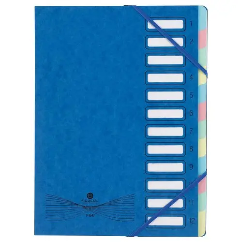 Trieur extensible carte lustr&eacute;e - 12 onglets - Bleu - FIDUCIAL 