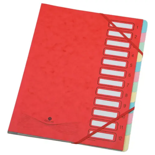 Trieur extensible carte lustr&eacute;e - 12 onglets - Rouge - FIDUCIAL 
