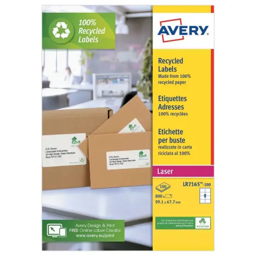 100 Planches d'&eacute;tiquettes laser AVERY 99,1x67,7 mm soit 800 &eacute;tiq/bo&icirc;te 