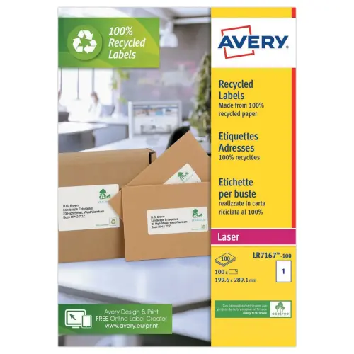 100 Planches d'&eacute;tiquettes laser AVERY 199,6 x 289,1 mm soit 100 &eacute;tiq/bo&icirc;te 