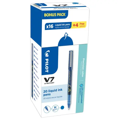 20 Rollers pointe aiguille PILOT Hi-Tecpoint V7 - Ecriture moyenne
