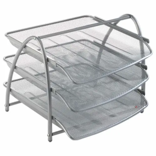 3 Corbeilles métalliques coulissantes MESH sur support gris - ALBA