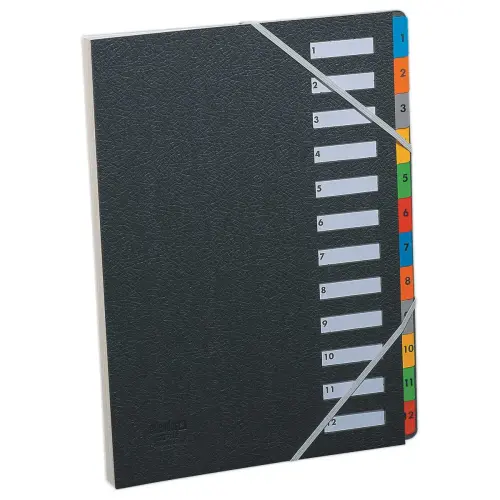 Trieur à élastiques couverture grainée noire - 12 onglets - Extendos