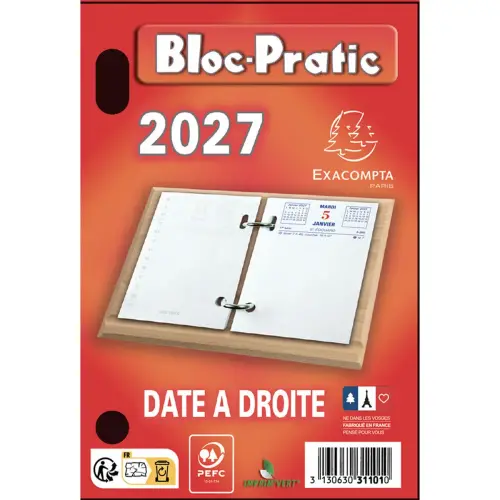 Bloc-éphéméride date à droite - 8,2 x 12 cm - Janvier à décembre