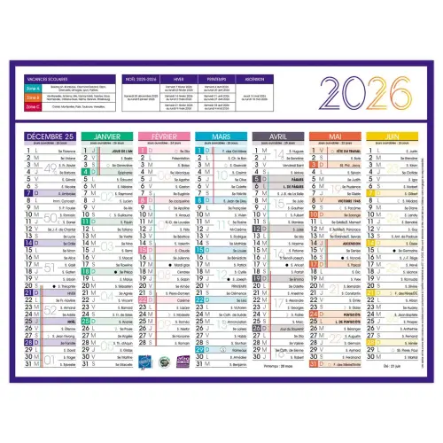 Calendrier 2027 de banque couleurs 14 mois Janvier à Décembre - 17 x 13 cm