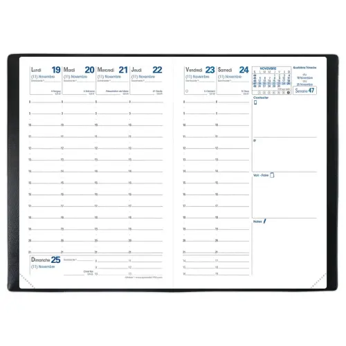 Agenda semainier Planing Affaires - 10x15 cm - Noir - Janvier à décembre - QUO VADIS