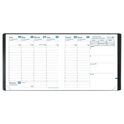 Agenda semainier  Planing Executif - 16x16 cm - Noir - Janvier &agrave; d&eacute;cembre - QUO VADIS 