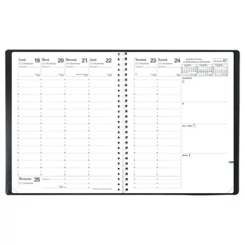 Agenda spirale - 21 x 27 cm - Noir - QUO VADIS