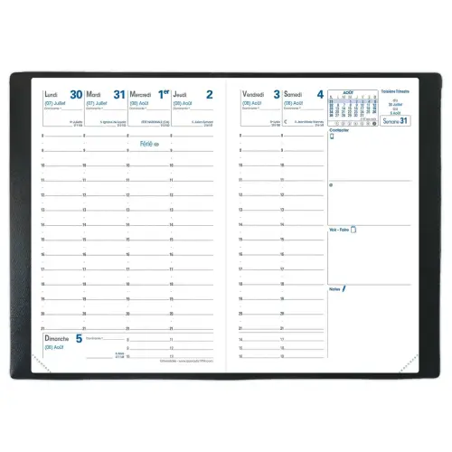 Agenda semainier - Planning Universitaire - 10x15 cm - Noir - Aout à Août - QUO VADIS