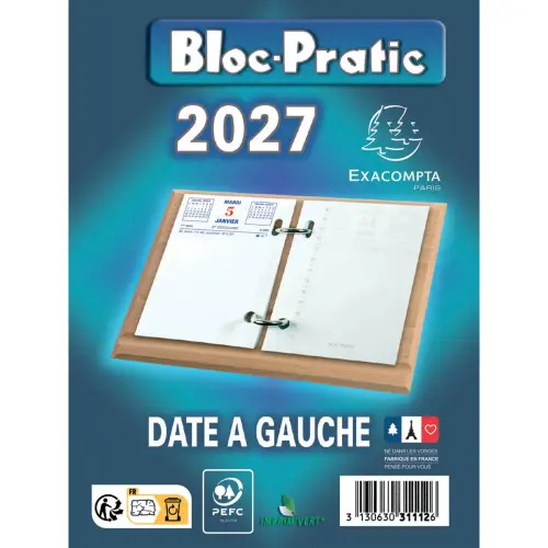 Bloc-&eacute;ph&eacute;m&eacute;ride date &agrave; gauche - 8,2 x 12 cm - Janvier &agrave; d&eacute;cembre 