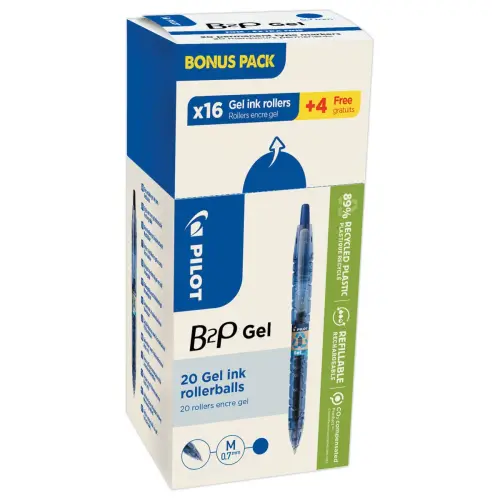 20 (16+4 offerts) Stylos gel rétractables B2P - Bleu - PILOT