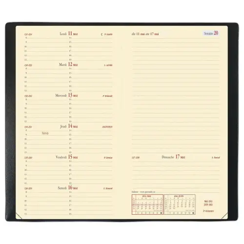 Agenda semainier  Italnote - 8,8x17cm - Noir - Janvier &agrave; d&eacute;cembre - QUO VADIS 