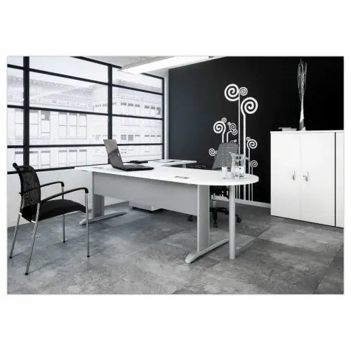 Bureau Buenos Aires - 120 x 80 cm - Plateau h&ecirc;tre et pieds blancs - FIDUCIAL OFFICE SOLUTIONS 