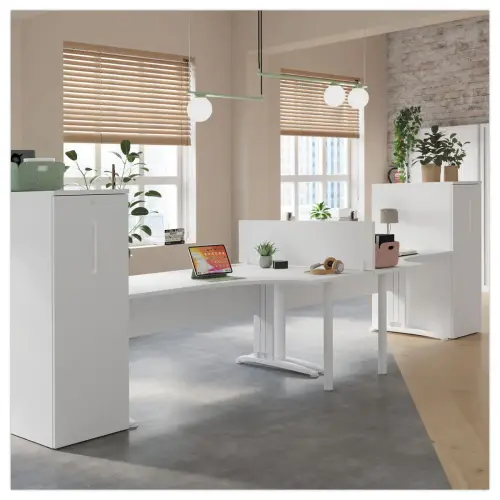 Bureau BUENOS AIRES compact retour &agrave; gauche blanc/blanc, L160 