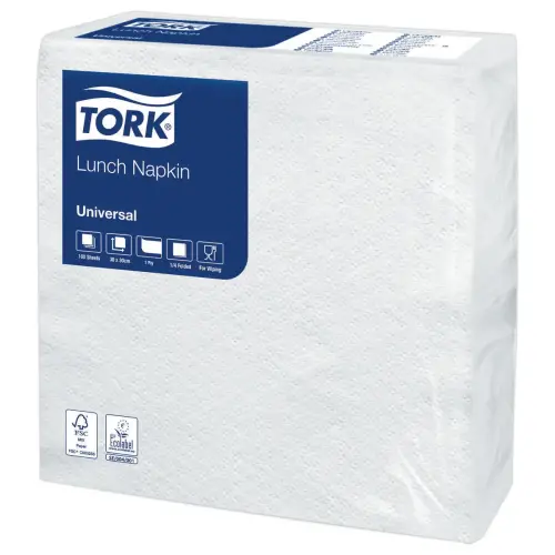 100 Serviettes en papier blanches 1 pli Lunch - 29 x 29 cm - Tork