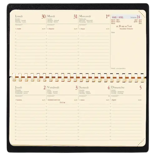 Agenda semainier  Planital - 17x8,8 cm - Noir - Janvier &agrave; d&eacute;cembre - QUO VADIS 